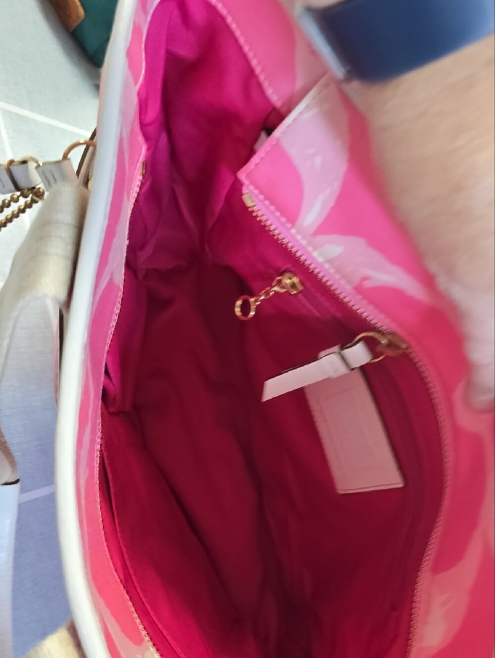 Coach Pink Patterned Tote with Cream Handles - Picture 3 of 13